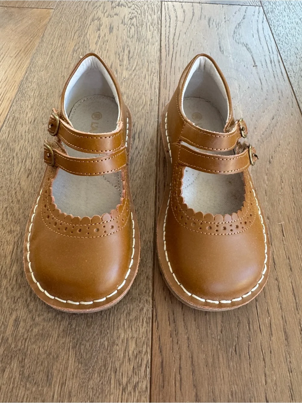 L’Amour Kids Tan Camel Tatiana Double Strap Mary Jane Shoes. Sz Toddler 11